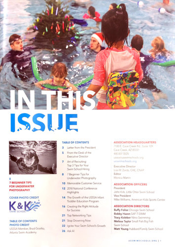 magazine page with kids swimming in the pool with instructors